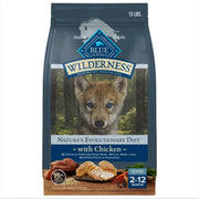 Blue Buffalo sachet face montrant recette poulet pour croissance saine