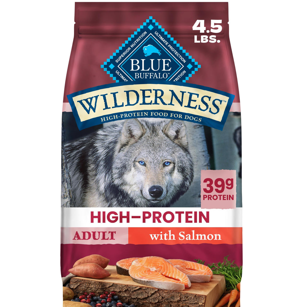 Blue Buffalo emballage avant montrant saumon et bénéfices nutritifs