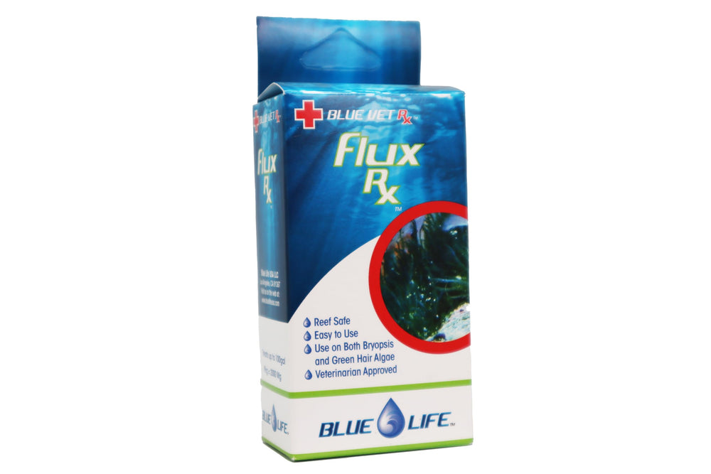 Blue Life Flux Rx emballage face montrant dosage clair pour contrôle d'algues