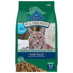 Blue Wilderness emballage avant mettant en valeur le canard et la haute protéine