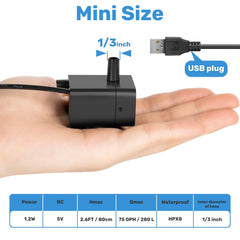 BlueYu pompe cordon USB montrant alimentation 5V sûre et branchement simple