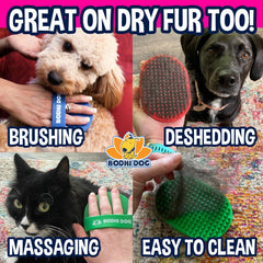 Bodhi Dog brosse à côté d’un gant pour comparer la taille et faciliter la prise en main
