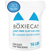 Boxiecat emballage 16 lb montrant durée et avantages pour maison propre