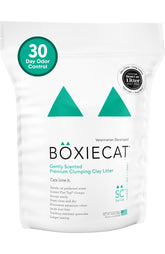 Boxiecat paquet 16 lb montrant l’étiquette et bénéfice contrôle des odeurs