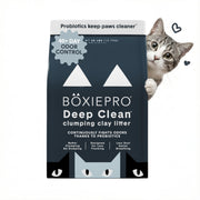 BoxiePro emballage avant montrant sac 28 lb et bénéfice longévité