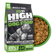 Bully Max sac 6,8 kg vue avant montrant emballage et saveur agneau pour gestion du poids