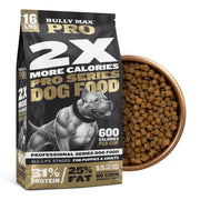 Bully Max sac 16 lb montrant étiquette et bénéfice prise de poids contrôlée