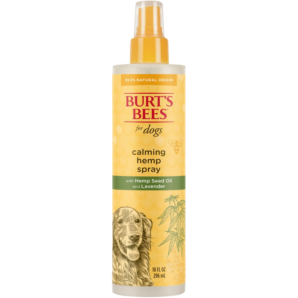 Burt's Bees for Pets emballage frontal montrant le spray calmant et volume 10 fl oz