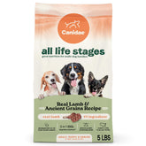 CANIDAE emballage avant 5 lb montrant la recette et bénéfice praticité