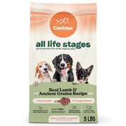 CANIDAE emballage avant 5 lb montrant la recette et bénéfice praticité