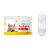 Capsuline PetCaps emballage avant montrant 100 unités et goût poulet, pratique
