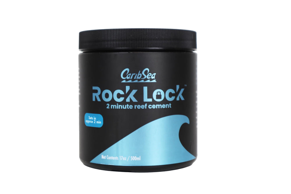 CaribSea Rock Lock emballage avant montrant le produit et le format 500g, fixation rapide
