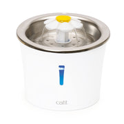 Catit fontaine acier inoxydable vue avant montrant design fleur et gain de place