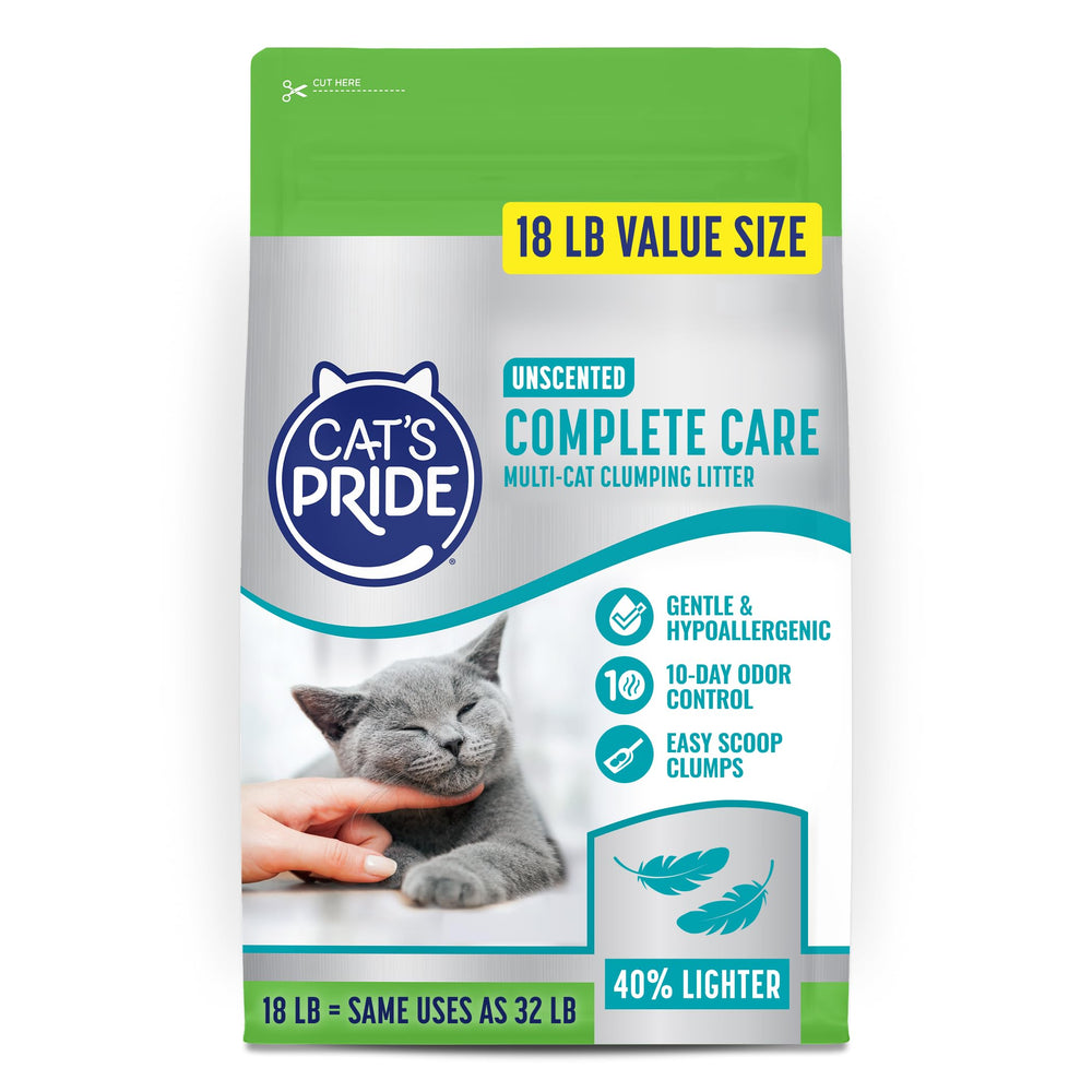 Cat's Pride emballage avant montrant le format 18 lb et l'avantage léger