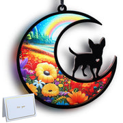 CCiaga suncatcher face avant montrant chihuahua et Pont arc‑en‑ciel, apporte réconfort visuel