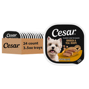 Cesar emballage avant montrant la recette poulet et veau, qualité garantie