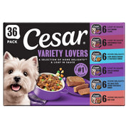 Cesar emballage avant montrant l'assortiment et attirant l'appétit