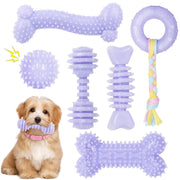 CGBD vue frontale du lot violet montrant six jouets sécurisants