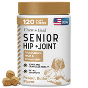 Chew + Heal Labs emballage face montrant le pot et 120 chews, attrait visuel