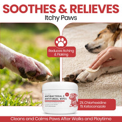 Chew + Heal Labs ouverture du pot révélant la texture des lingettes humides