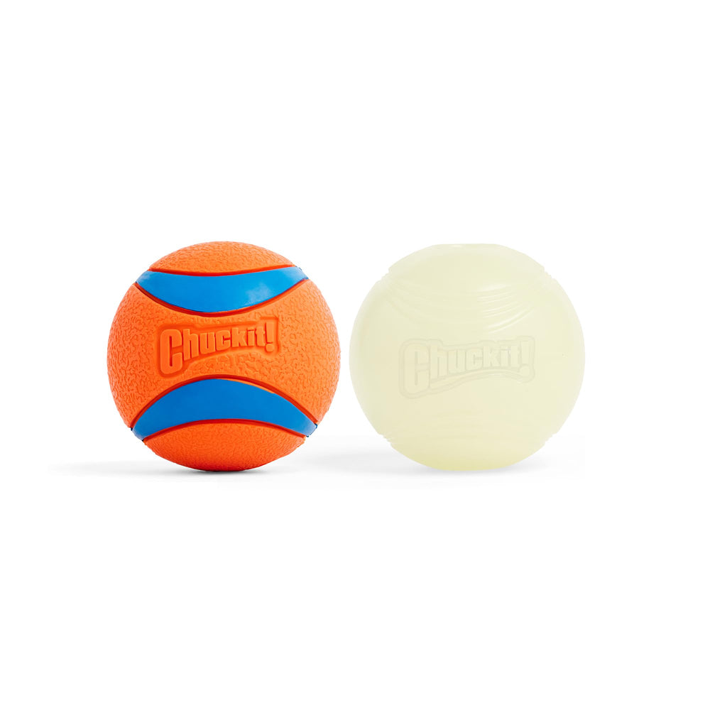 Chuckit! emballage recto montrant lot de deux balles et informations produit