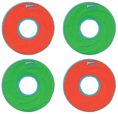 Chuckit! Zipflight anneau avant emballage montrant couleurs vives et lot de 4 pour jeux aquatiques