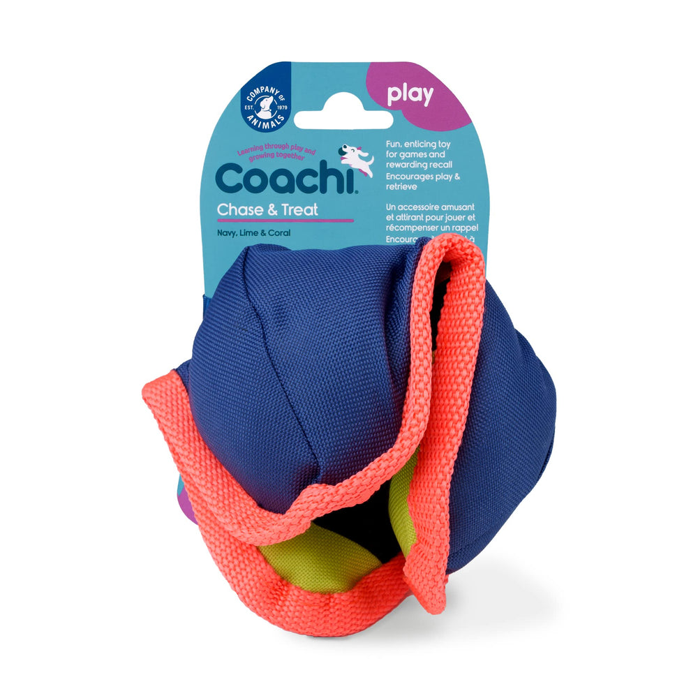 Coachi Chase & Treat emballage face montrant le jouet et bénéfice de stimulation