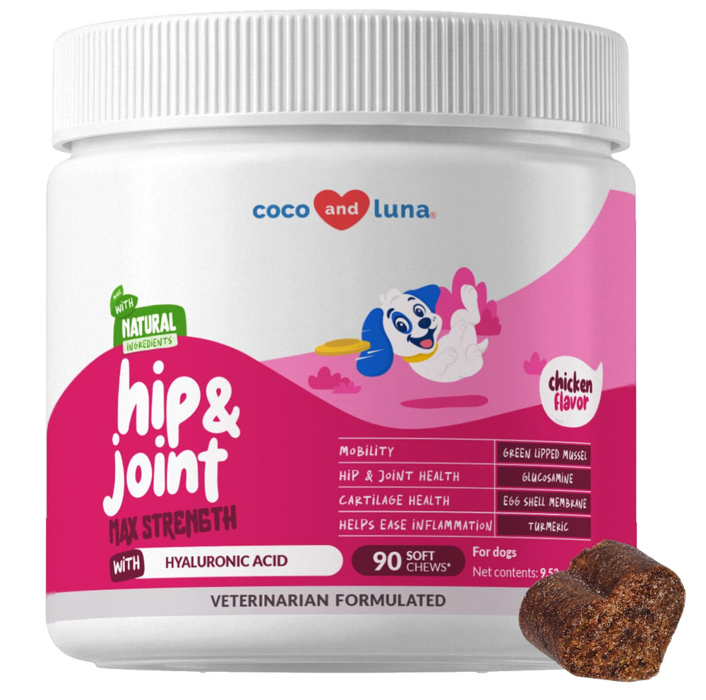 Coco and Luna emballage avant montrant formule Max Strength et bénéfice mobilité