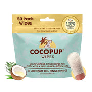 Cocopup emballage avant montrant 50 lingettes, pratique et compact