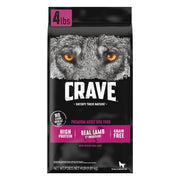 CRAVE sac avant montrant recette agneau et bénéfice goût carnée