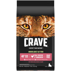 CRAVE paquet devant montrant poulet et saumon, formulation riche en protéines