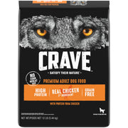 CRAVE face de l'emballage 12 lb montrant la formulation sans céréales et appétence