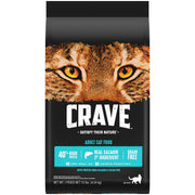 Crave sachet 10 lb face avant montrant la formule saumon et poissons de l'océan pour saveur attrayante