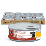Dave's Pet Food emballage frontal montrant bénéfice alimentation rénale
