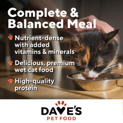 Dave's Pet Food boîte ouverte et portion dans assiette facilitant le service
