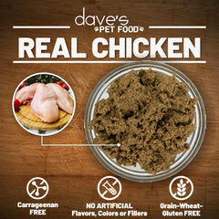 Dave's Pet Food ingrédients poulet et foie illustrant source de protéine digestible