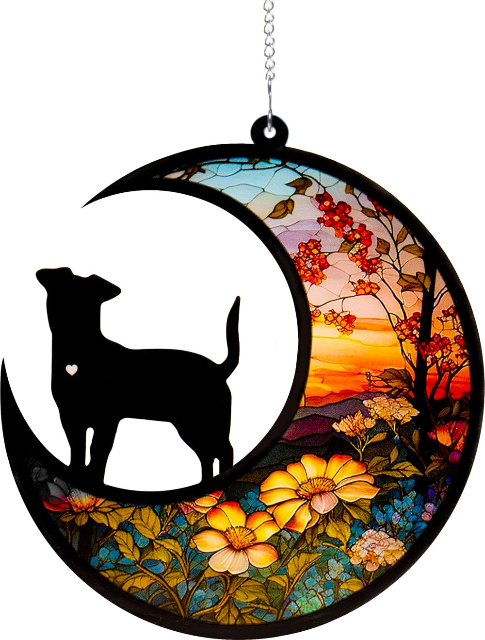 DeerZone suncatcher devant montrant motif chien et tournesols, procure apaisement