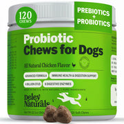 Deley Naturals emballage avant montrant 120 chews et bénéfice digestif