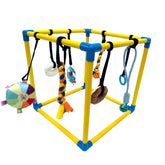 Dewonch gym face avant montrant la structure compacte et 8 jouets pour occupation