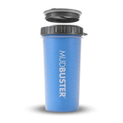 Dexas MudBuster face avant bleu Pro montrant le gobelet et le couvercle, nettoyage rapide