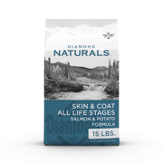 Diamond Naturals emballage avant montrant le saumon et avantages pour peau et pelage