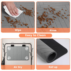 DK177 tapis en usage avec gamelles, réduction des éclaboussures