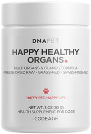 DNA PET emballage avant du pot de poudre d'organes de bœuf montrant la marque et le format 3 oz, facilite le stockage