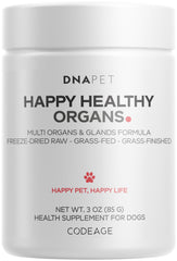 DNA PET emballage avant du pot de poudre d'organes de bœuf montrant la marque et le format 3 oz, facilite le stockage