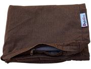 Dogbed4less housse face avant en denim marron montrant la finition résistante
