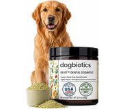 Dogbiotics emballage face montrant le pot et l'étiquette, qualité made in USA