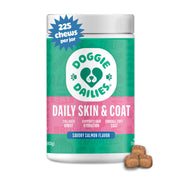 Doggie Dailies paquet avant montrant produit et bénéfice pelage brillant