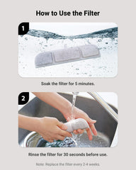 DownyPaws filtre installé dans la fontaine en fonctionnement pour eau plus claire