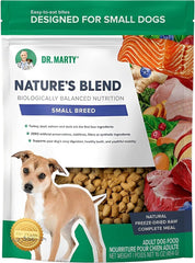 Dr. Marty packaging avant montrant le pack essentiel pour petits chiens et bénéfices nutritionnels