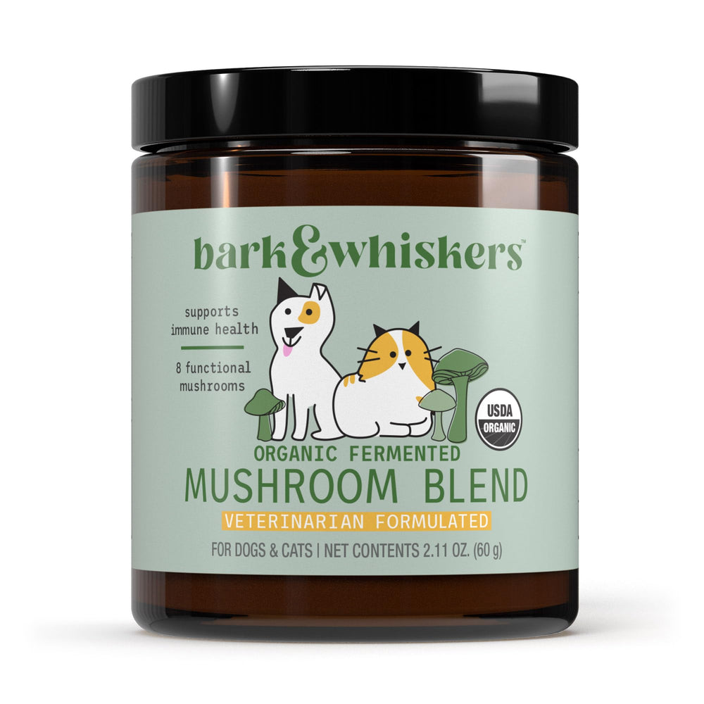 Dr. Mercola bouteille Bark & Whiskers avant montrant l'étiquette et bénéfice nutritionnel